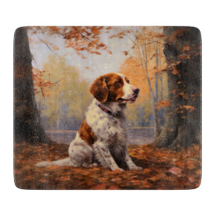 Brittany Spaniel im Herbstlaub Fall Inspiriert Schneidebrett