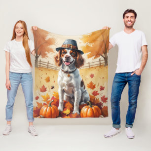 Brittany Spaniel im Herbstlaub Thanksgiving Kunst Fleecedecke