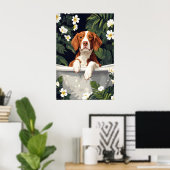 Brittany Spaniel In Bathtub Poster, Funny Dog Poster (Heimbüro)