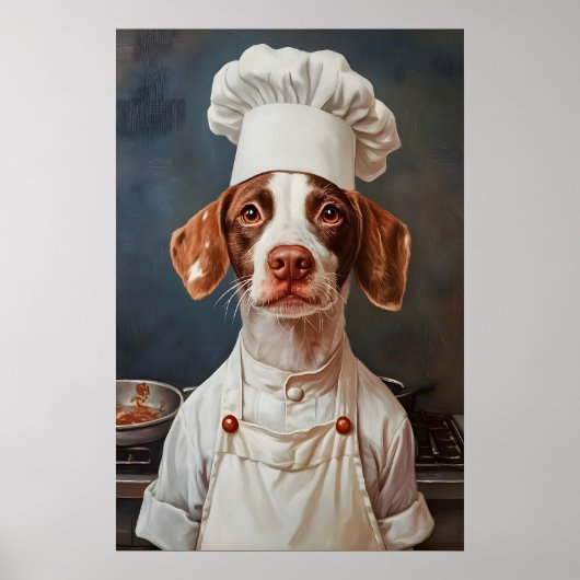 Brittany Spaniel in Kochmütze Poster, Haustierpost Poster (Vorne)