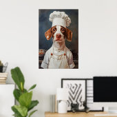 Brittany Spaniel in Kochmütze Poster, Haustierpost Poster (Heimbüro)