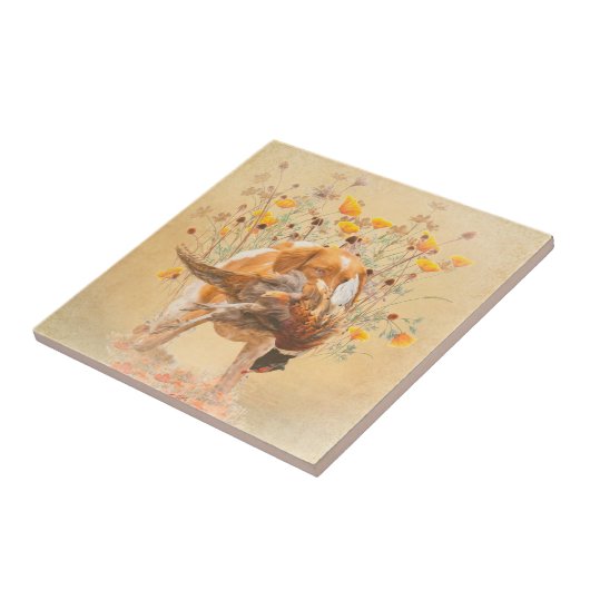 Brittany Spaniel, Jagd Fasan Coffee Tasse T-Sh Fliese (Seite)