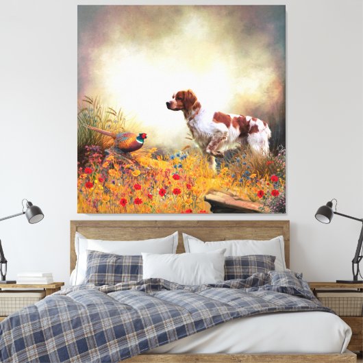 Brittany Spaniel, Jagdparasant Leinwanddruck (Insitu (Schlafzimmer))