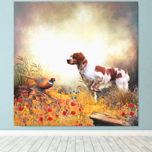 Brittany Spaniel, Jagdparasant Leinwanddruck (Insitu (Holzboden))