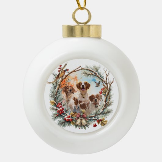  Brittany Spaniel Keramik Kugel-Ornament (Vorderseite)