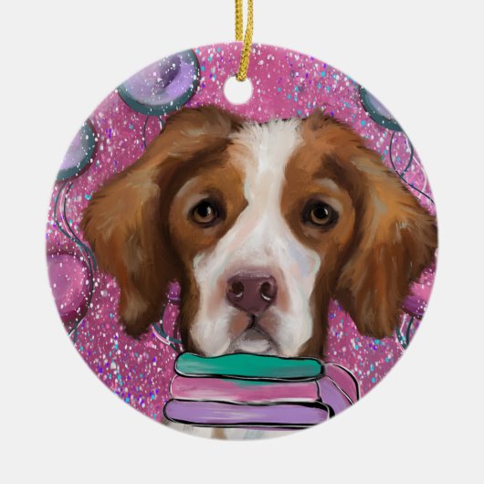 Brittany Spaniel Keramik Ornament (Vorne)
