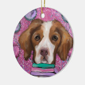 Brittany Spaniel Keramik Ornament (Links)