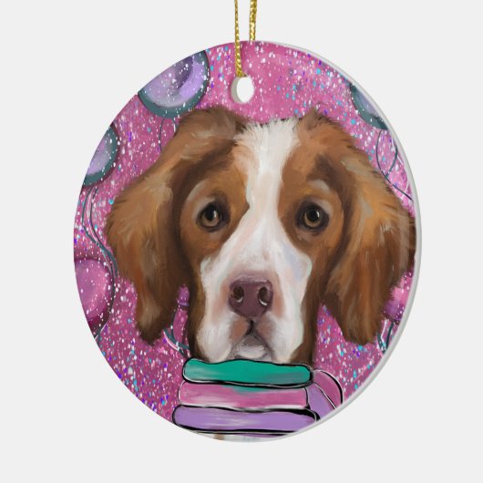 Brittany Spaniel Keramik Ornament (Links)