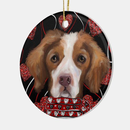 Brittany Spaniel Keramik Ornament (Links)