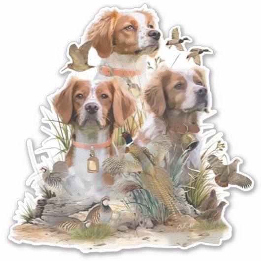 Brittany Spaniel , Leidenschaft für Vögel Aufkleber (Vorderseite)