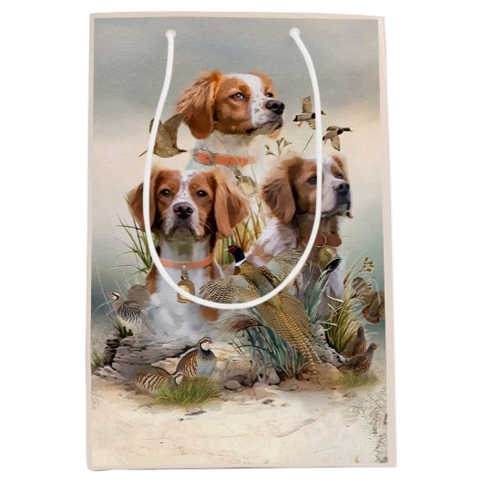Brittany Spaniel , Leidenschaft für Vögel Mittlere Geschenktüte (Vorderseite)