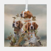 Brittany Spaniel , Leidenschaft für Vögel Ornament Aus Glas (Rückseite)