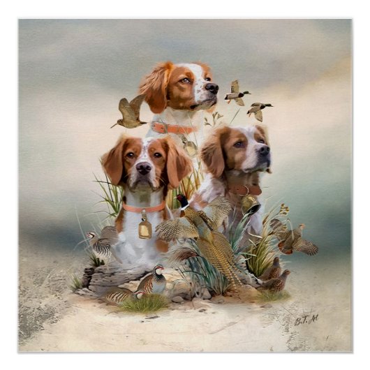 Brittany Spaniel , Leidenschaft für Vögel Poster (Vorderseite)