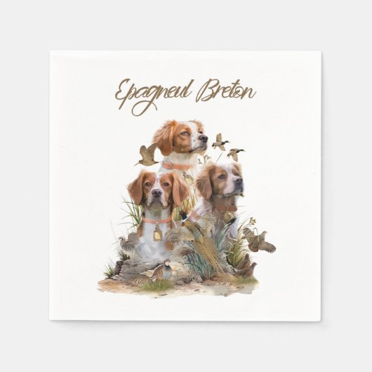 Brittany Spaniel , Leidenschaft für Vögel Serviette (Vorderseite)