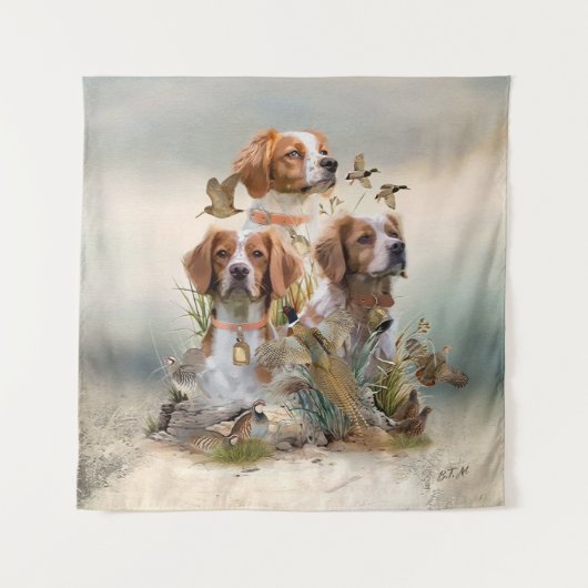Brittany Spaniel , Leidenschaft für Vögel Wandteppich (Vorderseite)