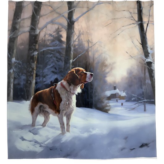Brittany Spaniel Let It Snow Weihnachten Duschvorhang (Vorderseite)