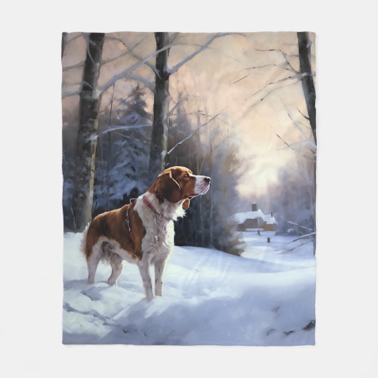 Brittany Spaniel Let It Snow Weihnachten Fleecedecke (Vorderseite)