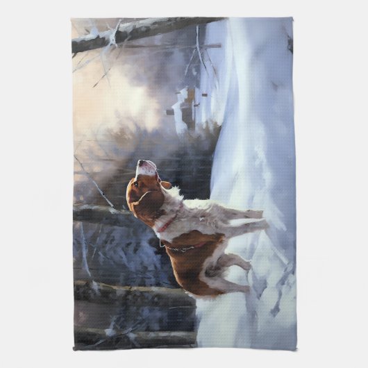 Brittany Spaniel Let It Snow Weihnachten Geschirrtuch (Vertikal)