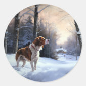 Brittany Spaniel Let It Snow Weihnachten Runder Aufkleber (Vorderseite)