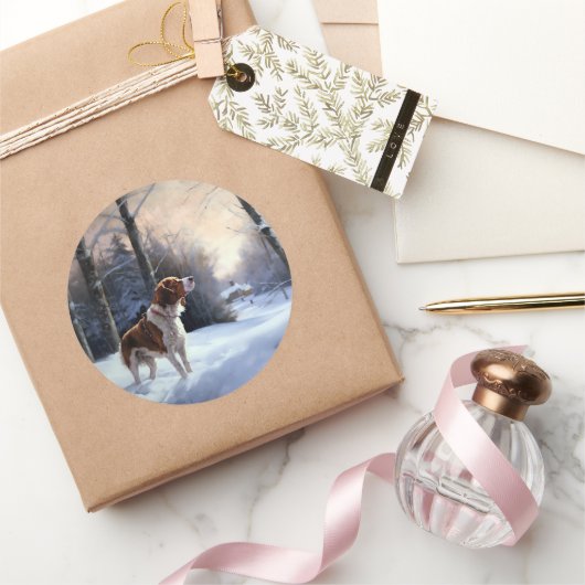 Brittany Spaniel Let It Snow Weihnachten Runder Aufkleber (Schenken)