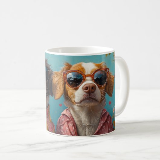 Brittany Spaniel mit Herz-Rose Valentinstag Kaffeetasse (VorderseiteRechts)