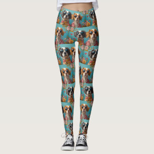 Brittany Spaniel mit Herzrosen zum Valentinstag Leggings