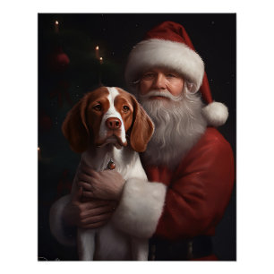 Brittany Spaniel mit Santa Claus Weihnachten Poster