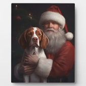 Brittany Spaniel mit Weihnachten im Weihnachtsmann Fotoplatte (Vorderseite)