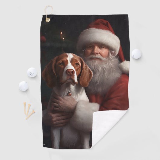 Brittany Spaniel mit Weihnachten im Weihnachtsmann Golfhandtuch (Insitu)