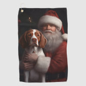 Brittany Spaniel mit Weihnachten im Weihnachtsmann Golfhandtuch (Vorderseite)