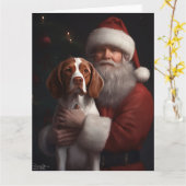 Brittany Spaniel mit Weihnachten im Weihnachtsmann Karte (Gelbe Blume)