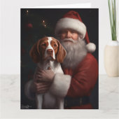 Brittany Spaniel mit Weihnachten im Weihnachtsmann Karte (Vorderseite)