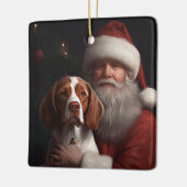 Brittany Spaniel mit Weihnachten im Weihnachtsmann Keramikornament (Links)