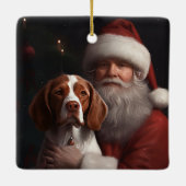 Brittany Spaniel mit Weihnachten im Weihnachtsmann Keramikornament (Rückseite)