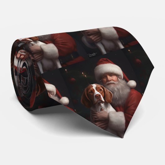Brittany Spaniel mit Weihnachten im Weihnachtsmann Krawatte (Gerollt)