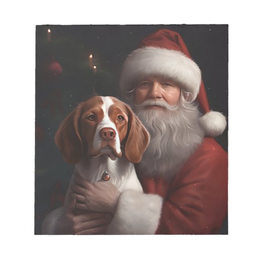 Brittany Spaniel mit Weihnachten im Weihnachtsmann Notizblock (Vorderseite)