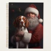 Brittany Spaniel mit Weihnachten im Weihnachtsmann Planer (Vorderseite)