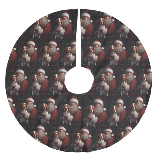 Brittany Spaniel mit Weihnachten im Weihnachtsmann Polyester Weihnachtsbaumdecke (Vorderseite)