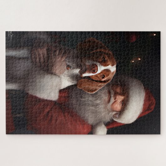 Brittany Spaniel mit Weihnachten im Weihnachtsmann Puzzle (Horizontal)