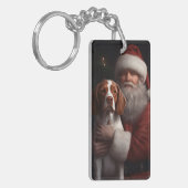 Brittany Spaniel mit Weihnachten im Weihnachtsmann Schlüsselanhänger (Vorderseite links)