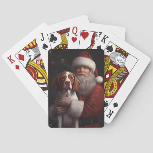 Brittany Spaniel mit Weihnachten im Weihnachtsmann Spielkarten (Rückseite)