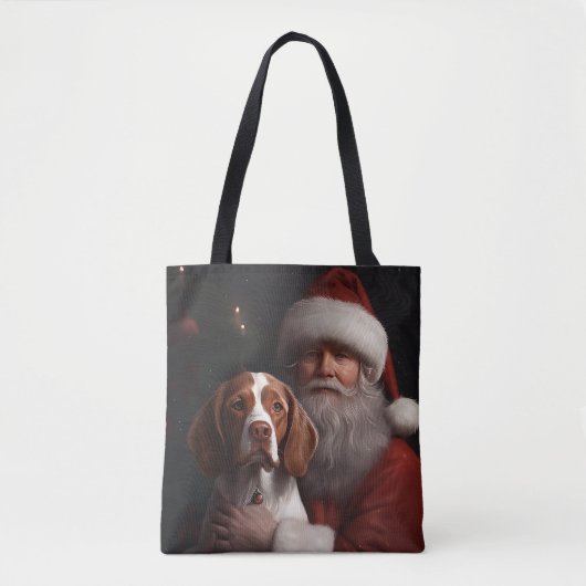 Brittany Spaniel mit Weihnachten im Weihnachtsmann Tasche (Vorderseite)