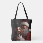 Brittany Spaniel mit Weihnachten im Weihnachtsmann Tasche (Rückseite)