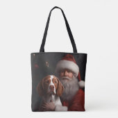 Brittany Spaniel mit Weihnachten im Weihnachtsmann Tasche (Rückseite)