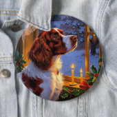 Brittany Spaniel mit Weihnachtsbeleuchtung Feierta Button (Beispiel)