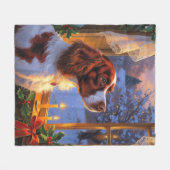 Brittany Spaniel mit Weihnachtsbeleuchtung Feierta Fleecedecke (Vorderseite (Horizontal))
