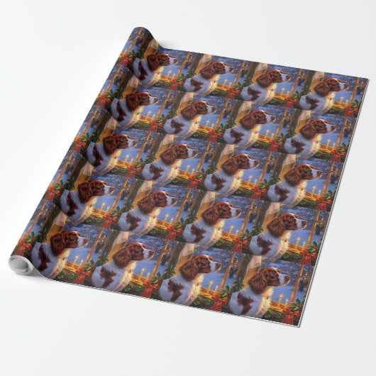 Brittany Spaniel mit Weihnachtsbeleuchtung Feierta Geschenkpapier (Ungerollt)