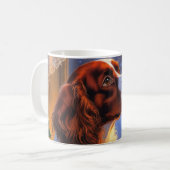 Brittany Spaniel mit Weihnachtsbeleuchtung Feierta Kaffeetasse (Vorderseite Links)
