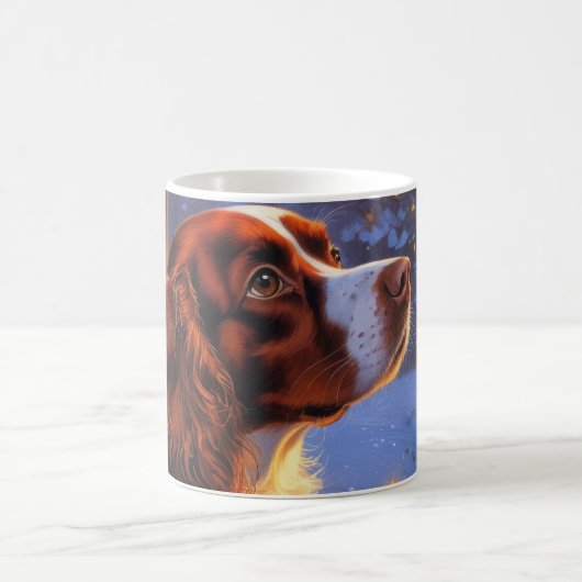 Brittany Spaniel mit Weihnachtsbeleuchtung Feierta Kaffeetasse (Mittel)
