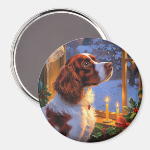 Brittany Spaniel mit Weihnachtsbeleuchtung Feierta Magnet